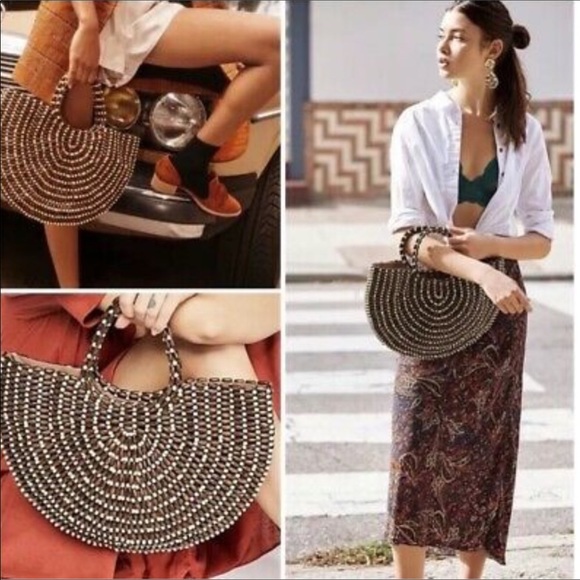 Free People Handbags - FREE PEOPLE Ibiza Wooden Beaded Half Moon Bag